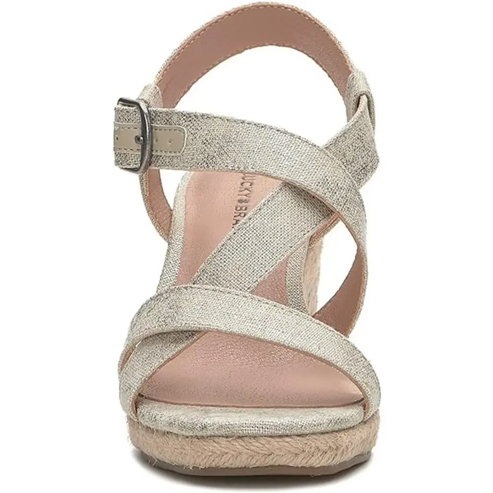 NEW Lucky Brand Mytila Espadrille Sandals Women's Size 9.5 M Wedge Natural Gold